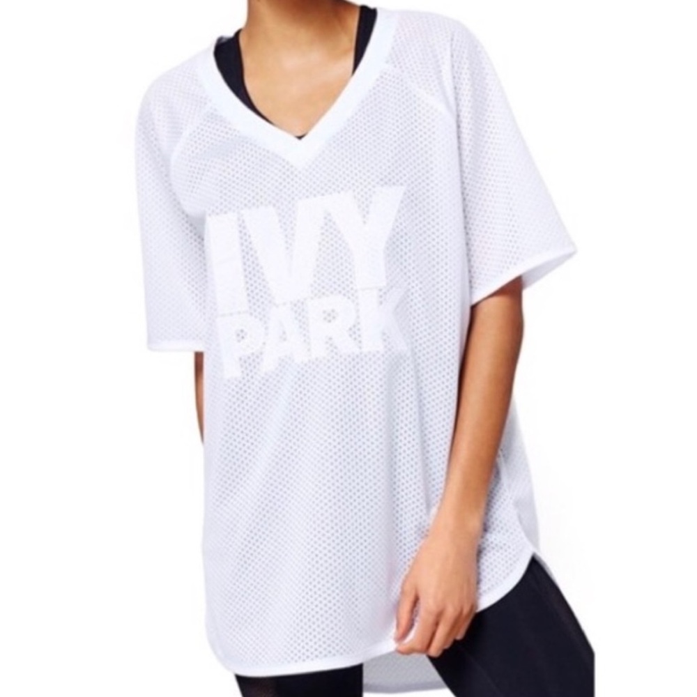 IVY PARK White Mesh V-Neck Top Sz M